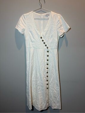 Madewell Dress Women’s Size 2 | White Linen Blend Midi Dress Button Front Lined